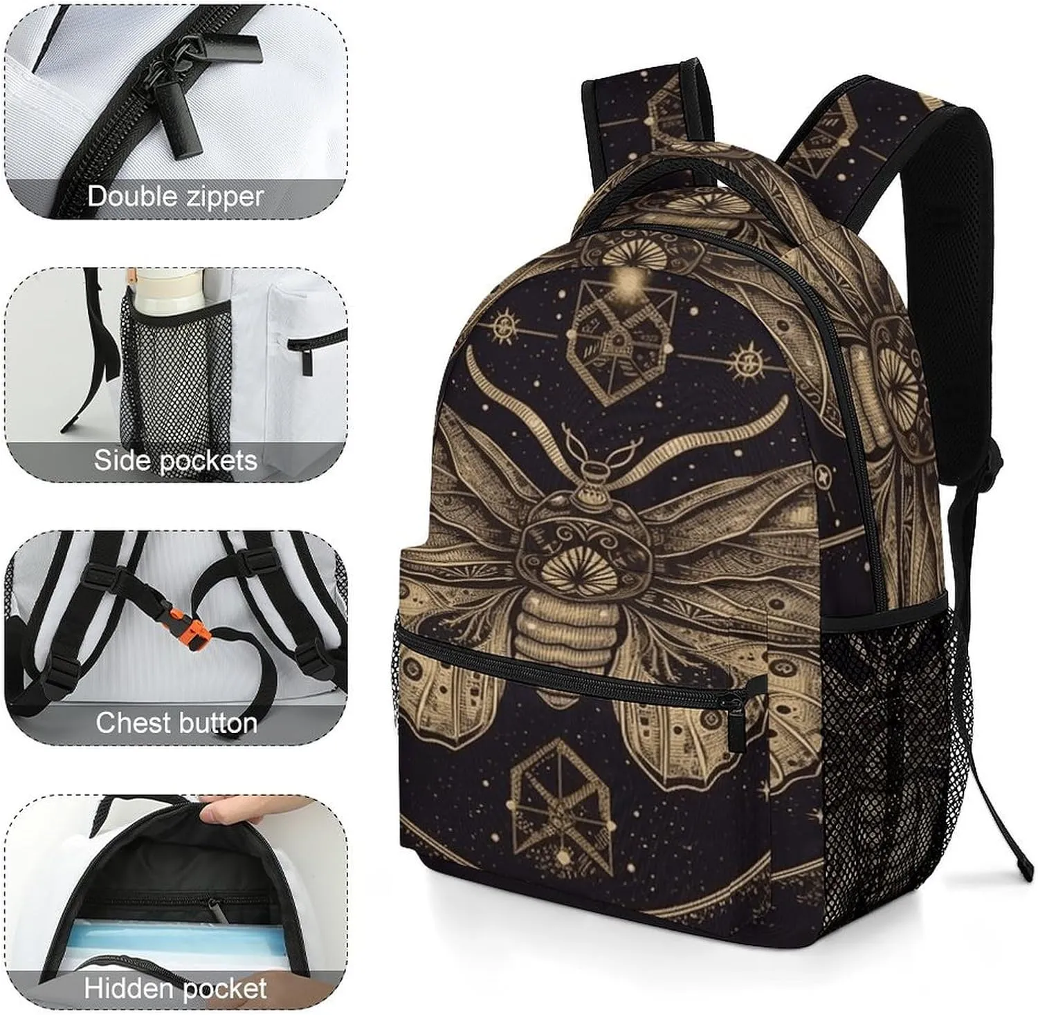 Small Backpacks Personalized Moth Printing Travel Bag Lightweight Travel Backpack For Women Men