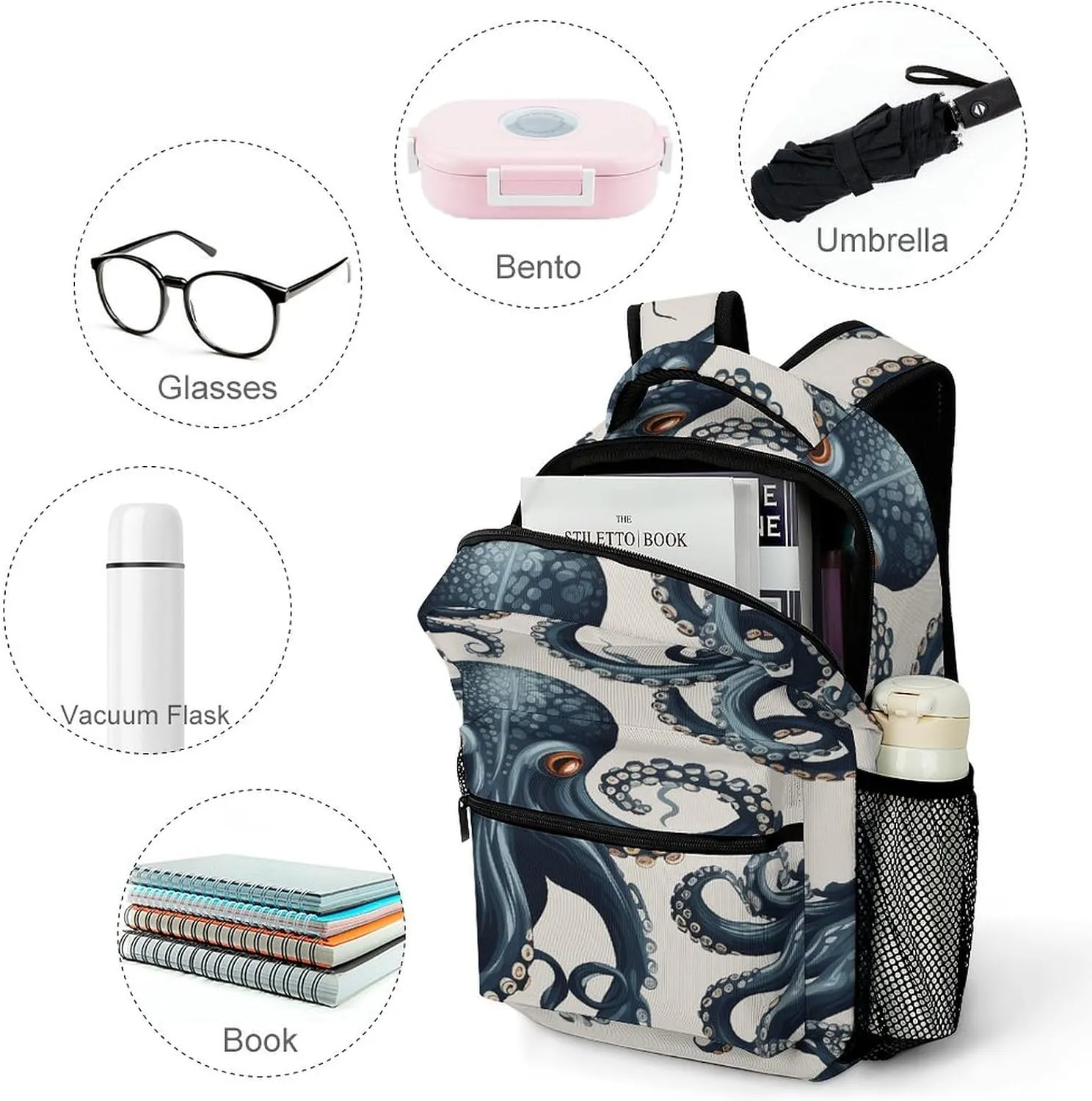 Small Backpacks Personalized Octopus Pattern Printing Travel Bag Lightweight Travel Backpack For Women Men