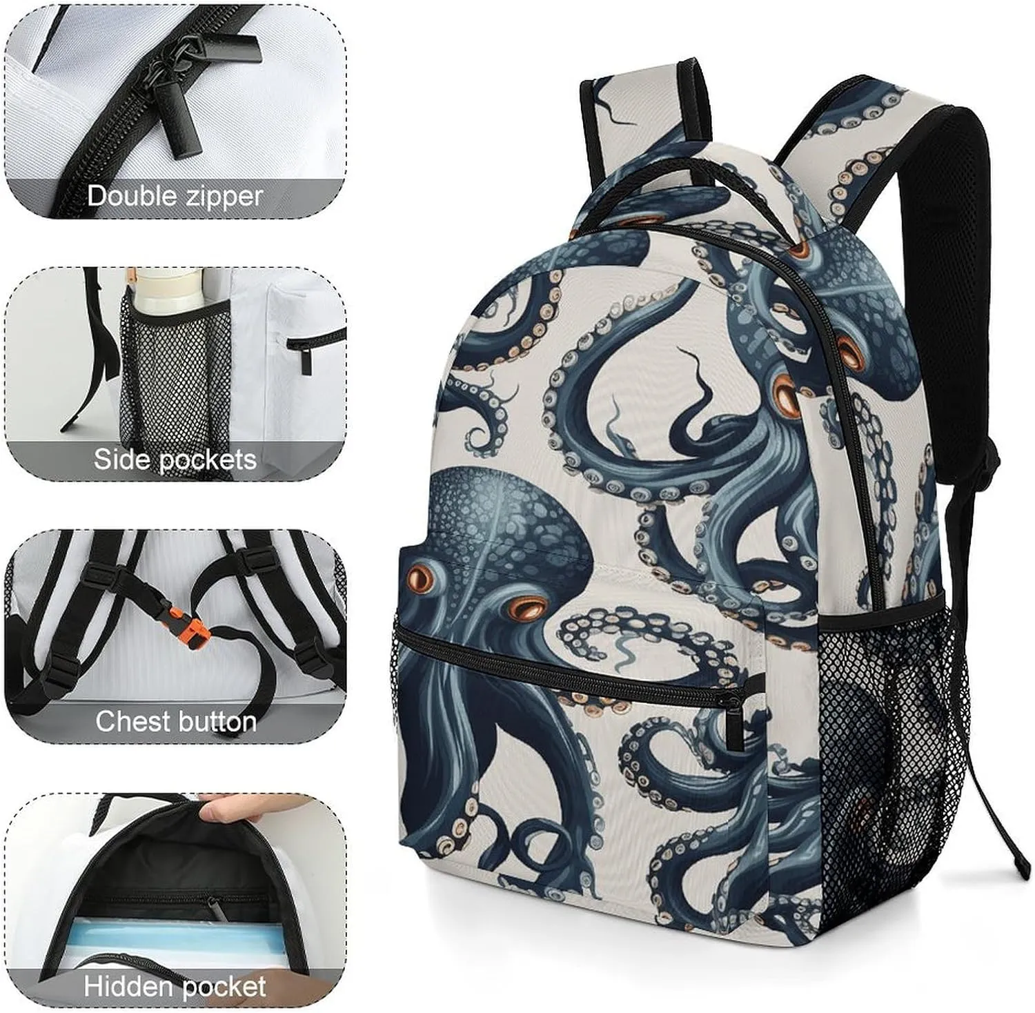 Small Backpacks Personalized Octopus Pattern Printing Travel Bag Lightweight Travel Backpack For Women Men