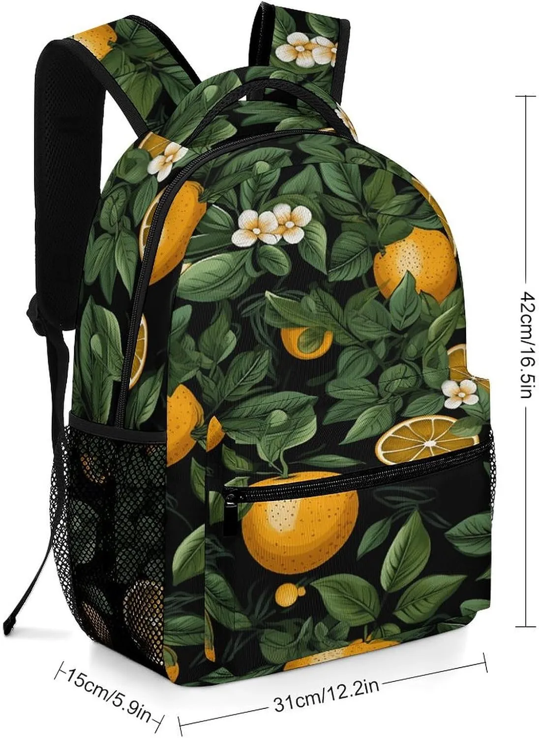 Small Backpacks Personalized Oranges And Leaves Printing Travel Bag Lightweight Travel Backpack For Women Men