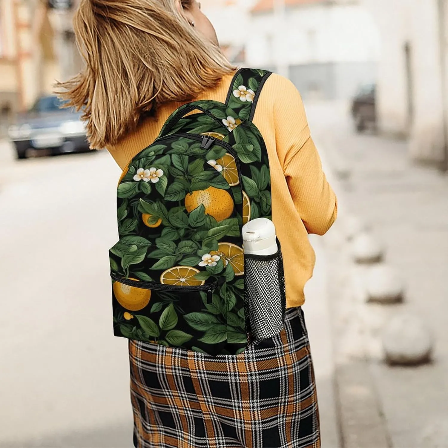 Small Backpacks Personalized Oranges And Leaves Printing Travel Bag Lightweight Travel Backpack For Women Men