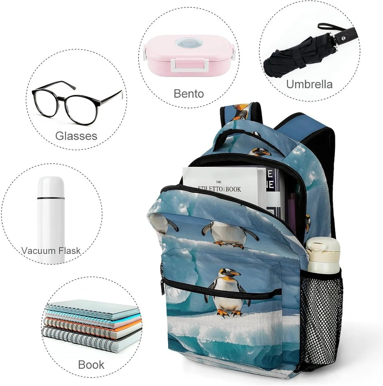 Small Backpacks Personalized Penguins On The Iceberg Printing Travel Bag Lightweight Travel Backpack For Women Men