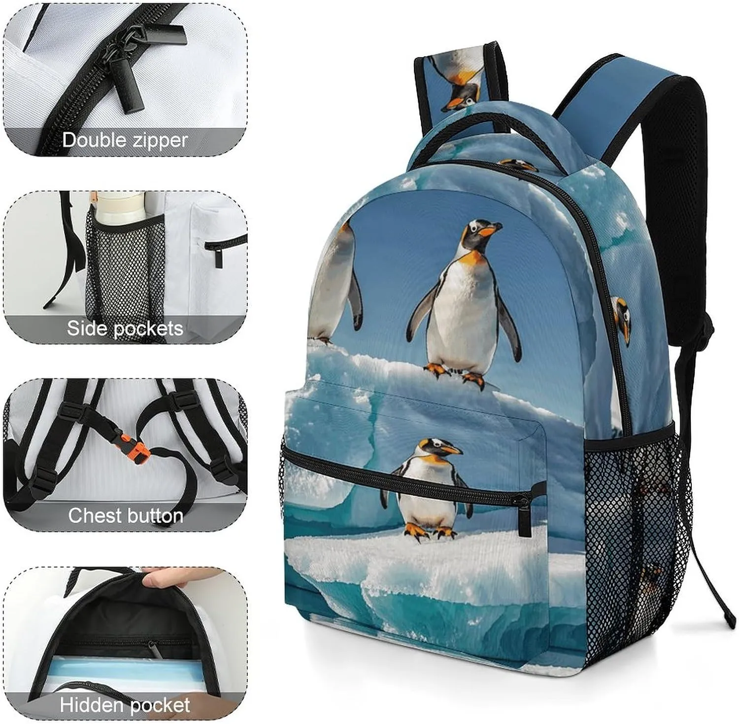 Small Backpacks Personalized Penguins On The Iceberg Printing Travel Bag Lightweight Travel Backpack For Women Men
