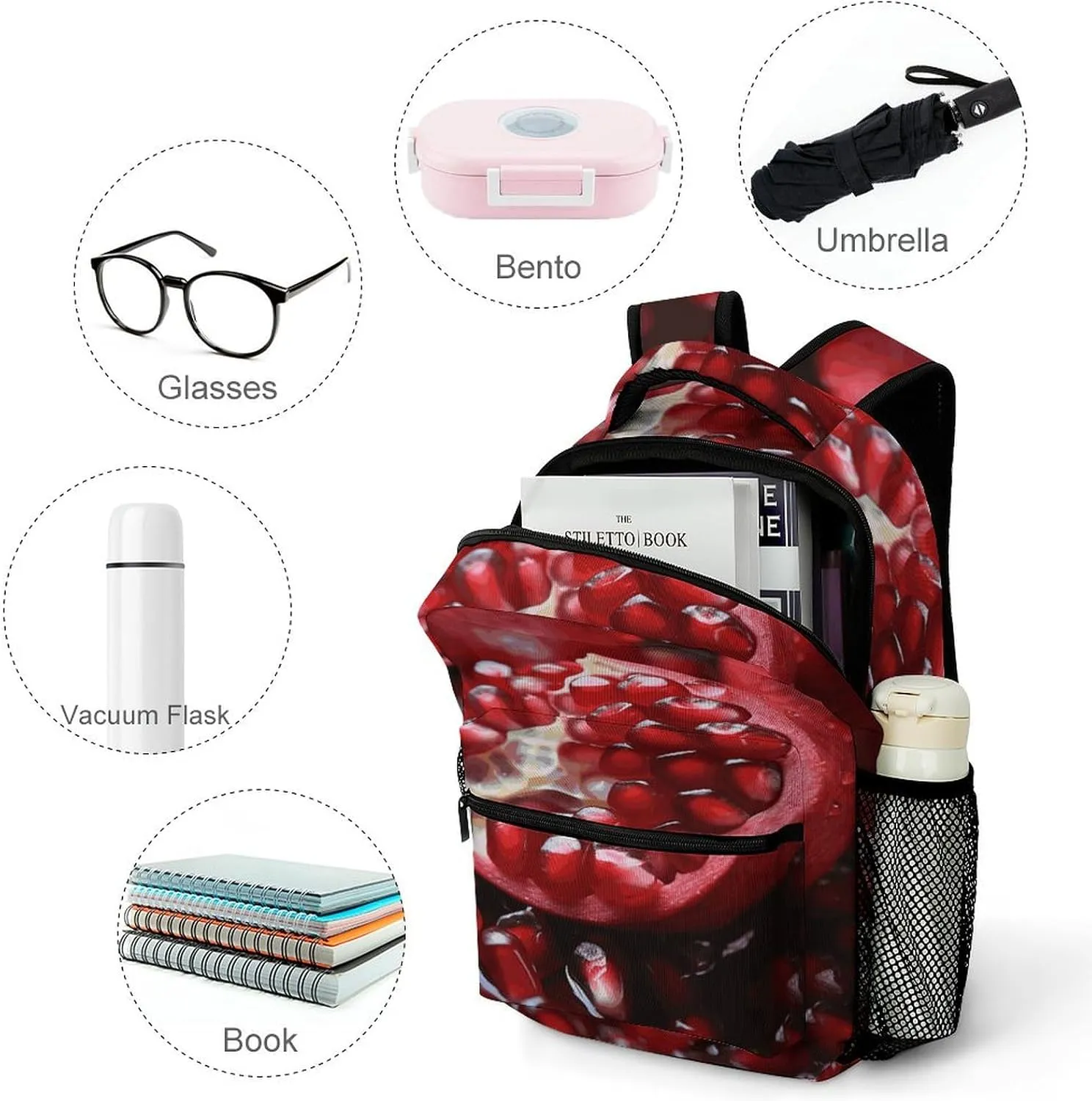 Small Backpacks Personalized Pomegranate Fruit Printing Travel Bag Lightweight Travel Backpack For Women Men