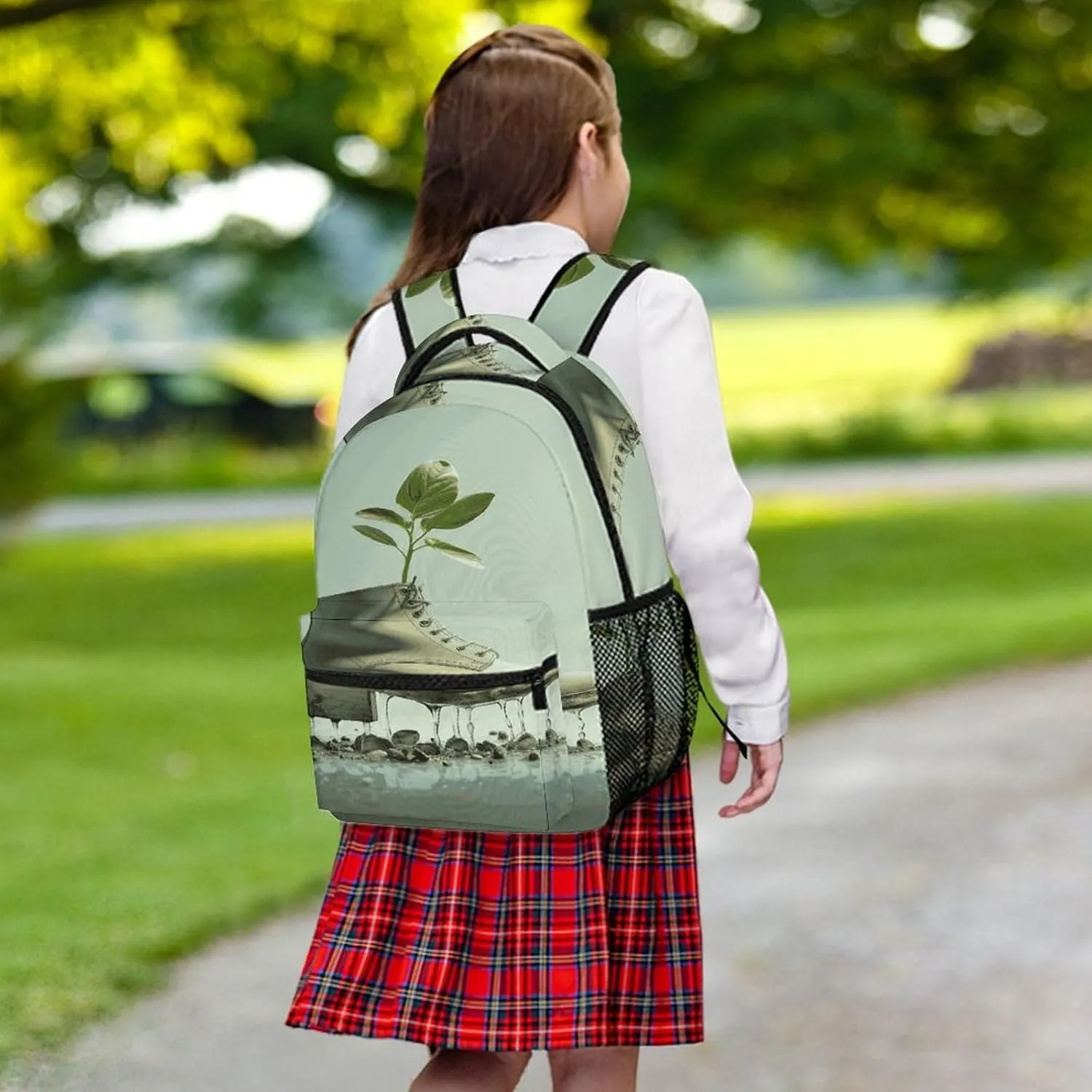 Small Backpacks Personalized Shoes And Green Buds Printing Travel Bag Lightweight Travel Backpack For Women Men