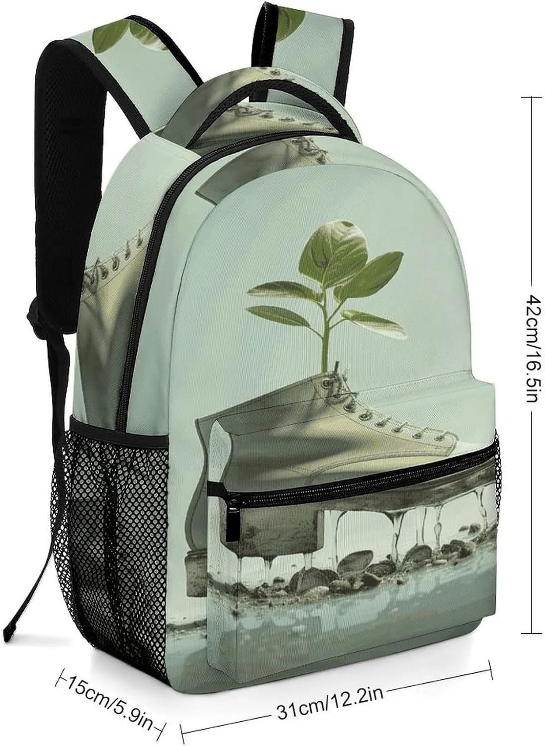 Small Backpacks Personalized Shoes And Green Buds Printing Travel Bag Lightweight Travel Backpack For Women Men