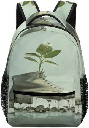 Small Backpacks Personalized Shoes And Green Buds Printing Travel Bag Lightweight Travel Backpack For Women Men