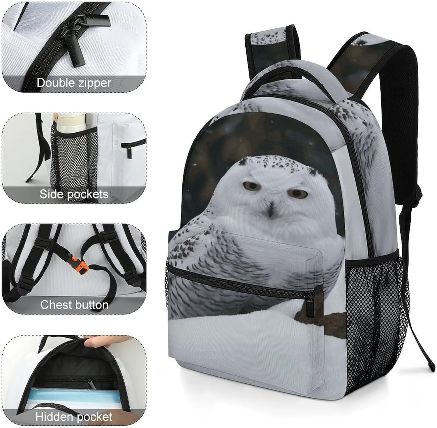 Small Backpacks Personalized Snow Owl Printing Travel Bag Lightweight Travel Backpack For Women Men