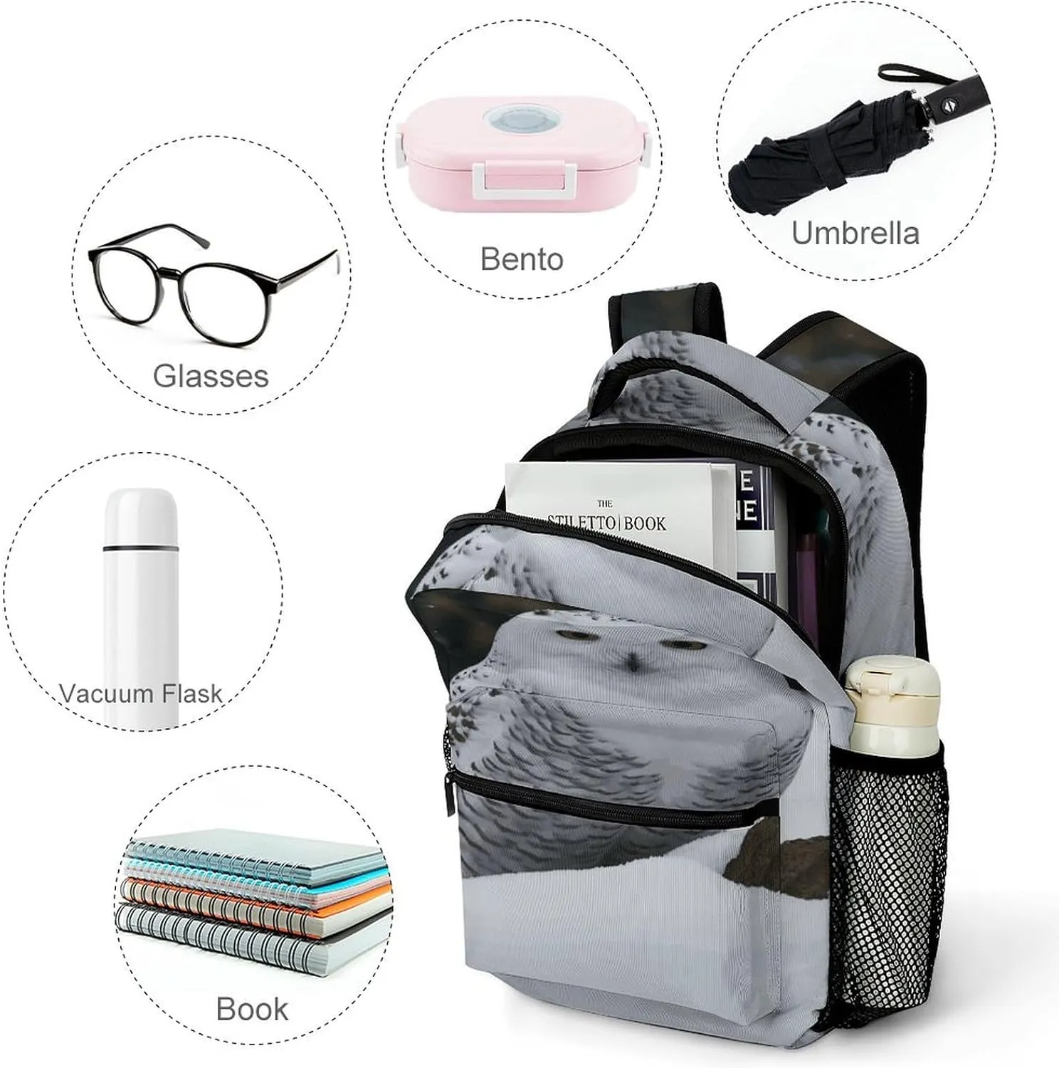 Small Backpacks Personalized Snow Owl Printing Travel Bag Lightweight Travel Backpack For Women Men
