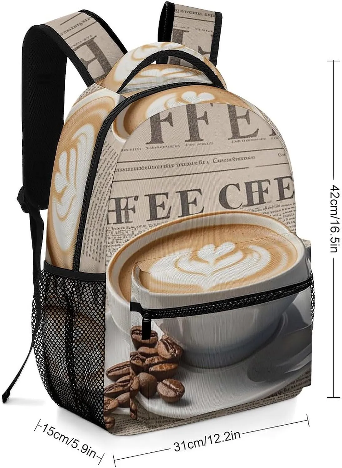 Small Backpacks Personalized Vintage Coffee Printing Travel Bag Lightweight Travel Backpack For Women Men