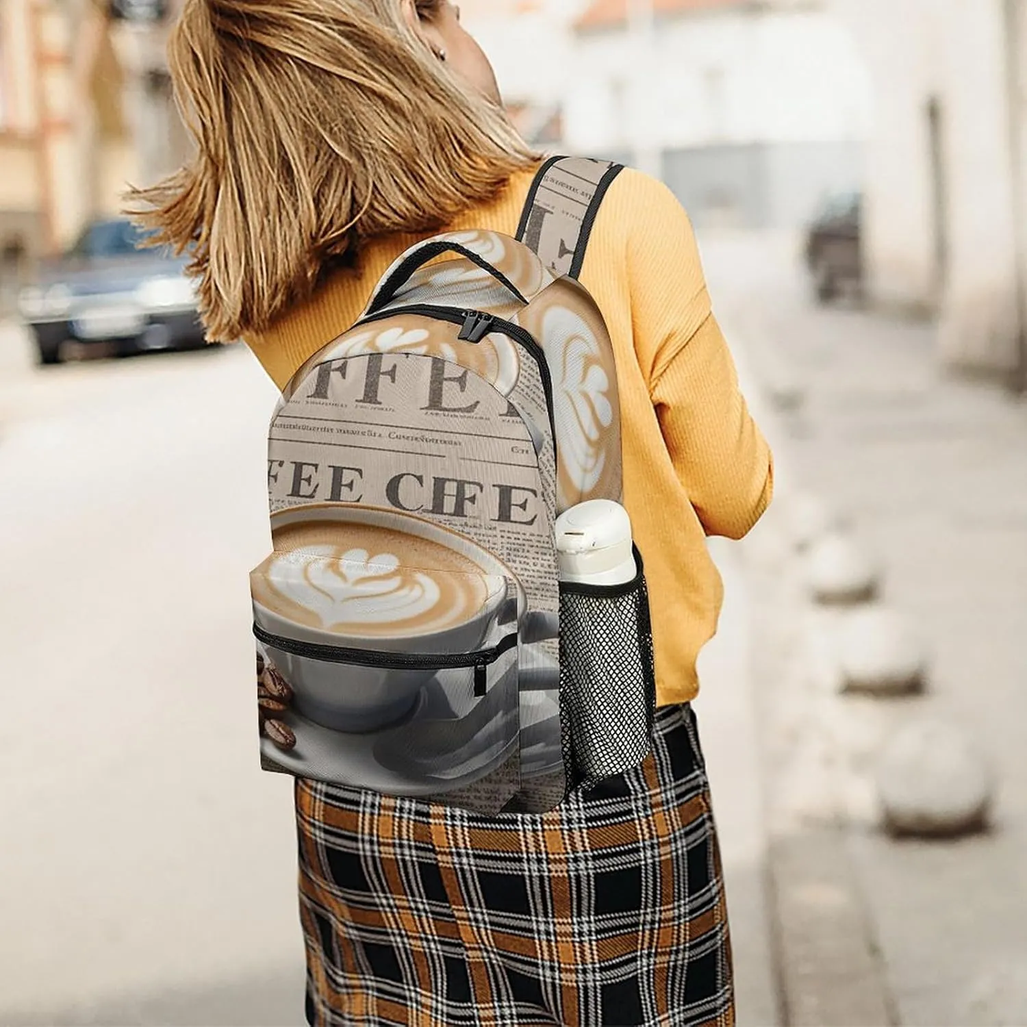 Small Backpacks Personalized Vintage Coffee Printing Travel Bag Lightweight Travel Backpack For Women Men