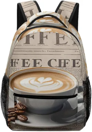 Small Backpacks Personalized Vintage Coffee Printing Travel Bag Lightweight Travel Backpack For Women Men