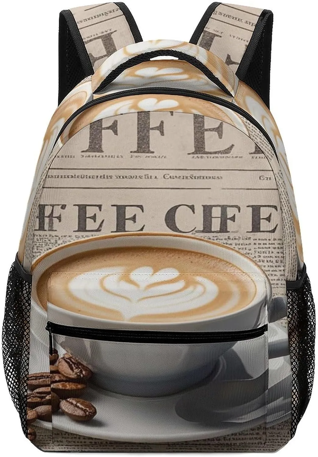 Small Backpacks Personalized Vintage Coffee Printing Travel Bag Lightweight Travel Backpack For Women Men