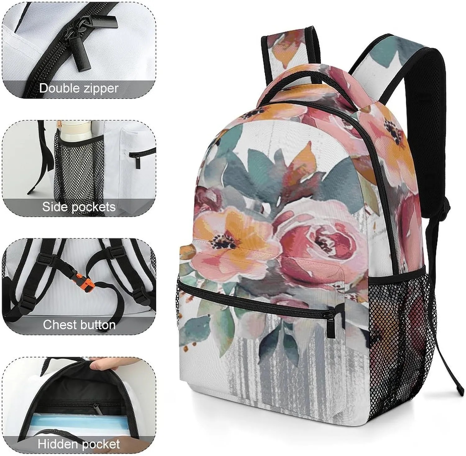 Small Backpacks Personalized Watercolor Floral Printing Travel Bag Lightweight Travel Backpack For Women Men