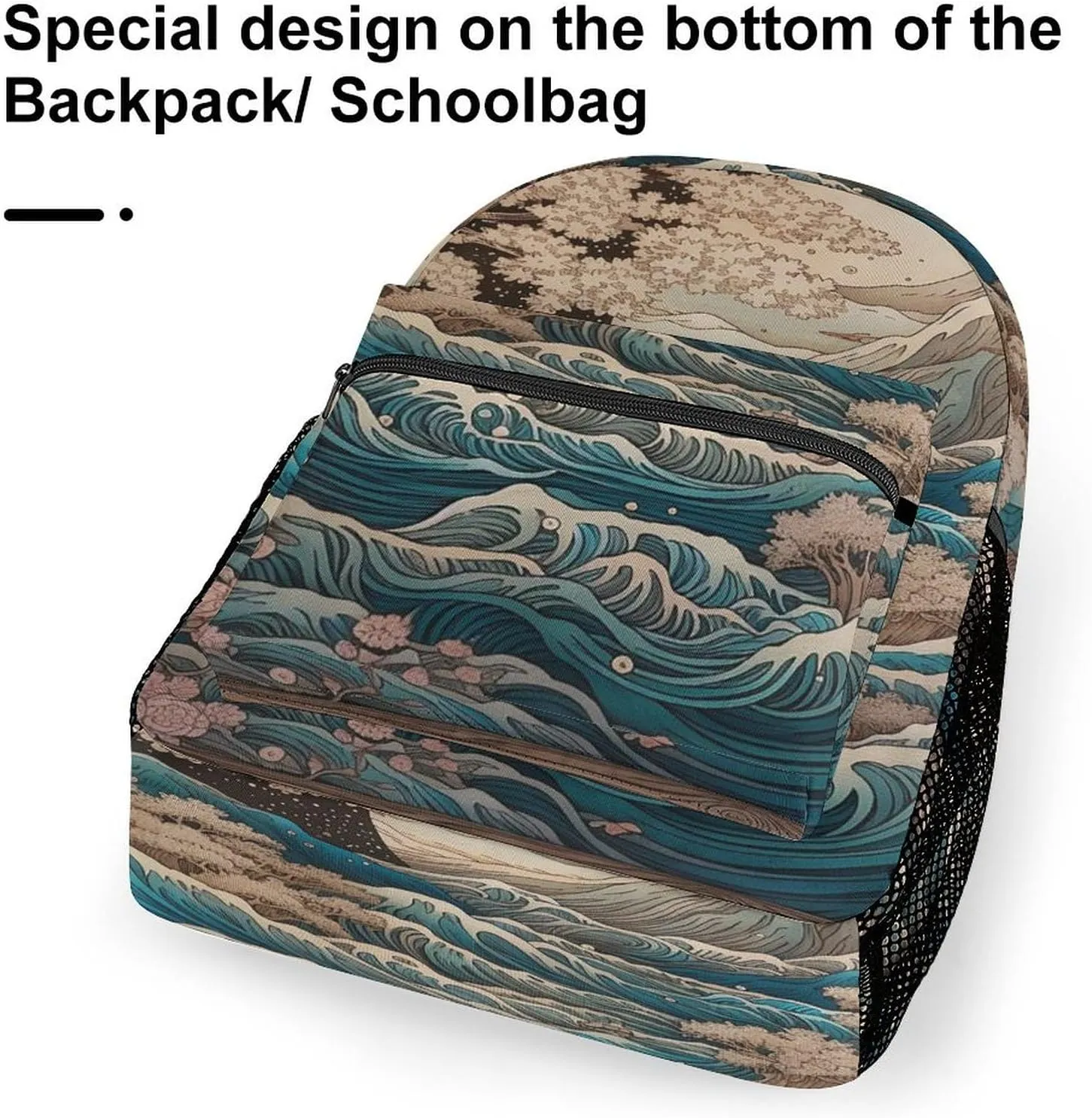 Small Backpacks Personalized Waves And Cherry Blossoms Printing Travel Bag Lightweight Travel Backpack For Women Men