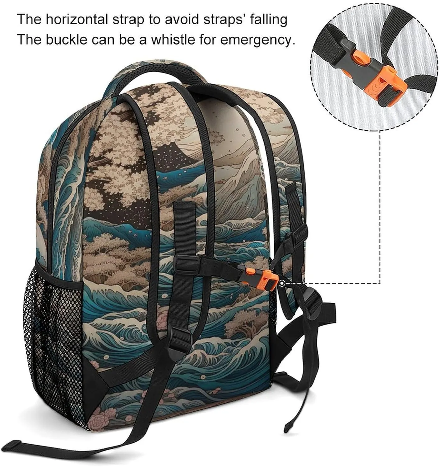 Small Backpacks Personalized Waves And Cherry Blossoms Printing Travel Bag Lightweight Travel Backpack For Women Men