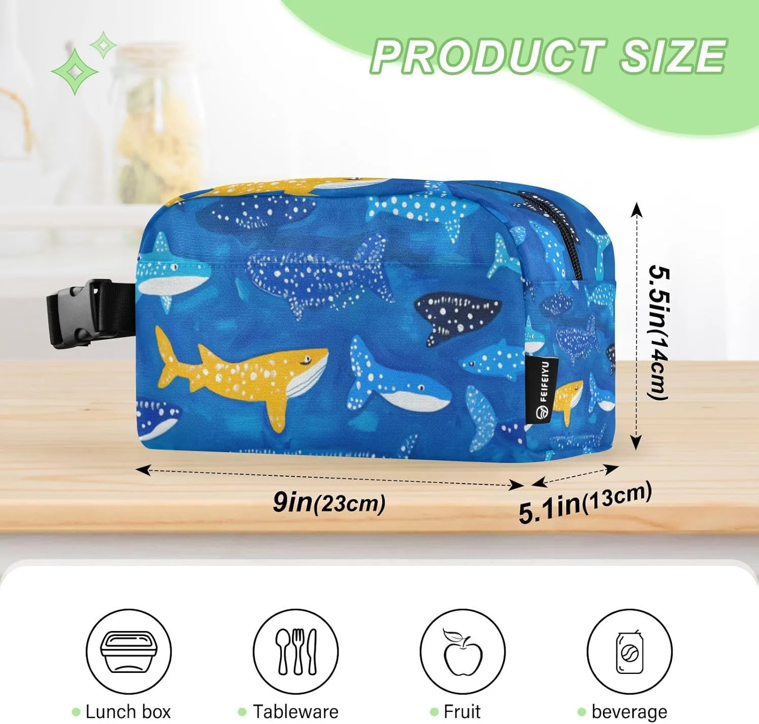 Small Lunch Box for Women Men Kids Small Insulated Lunch Snack Bag Leakproof Cooler Tote Bag for Work Travel Picnic Whale Sharks Naive Art