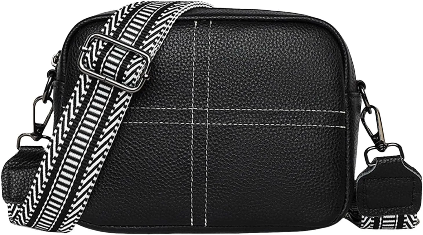 Small Square Bag Soft Crossbody Leather Bag Spring Model Female Shoulder Bags Camera Shoulder Bags (Black, 20CM)