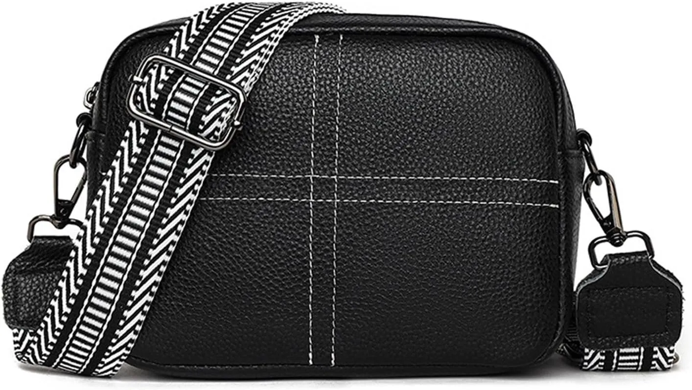 Small Square Bag Soft Crossbody Leather Bag Spring Model Female Shoulder Bags Camera Shoulder Bags (Black, 20CM)