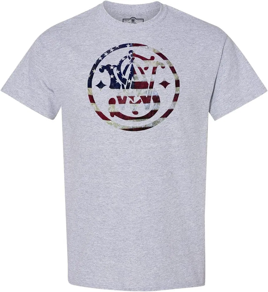 Smith & Wesson Officially Licensed Men's T-Shirt, S&W Circle American Flag, Digital Camo & Filigree Filled Logo Tee