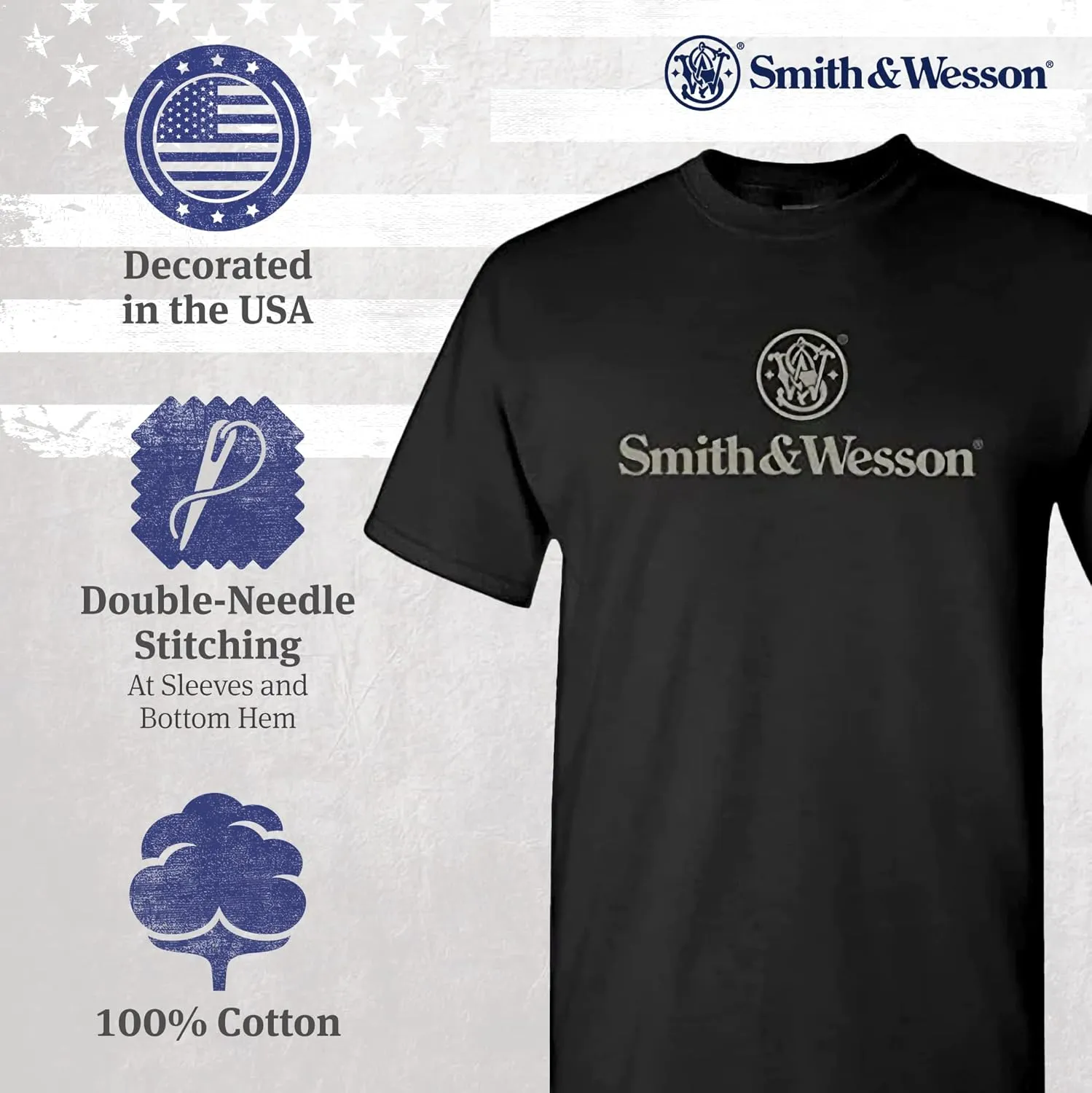 Smith & Wesson Officially Licensed Men's T-Shirt, S&W Circle American Flag, Digital Camo & Filigree Filled Logo Tee