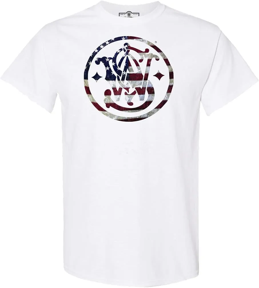 Smith & Wesson Officially Licensed Men's T-Shirt, S&W Circle American Flag, Digital Camo & Filigree Filled Logo Tee