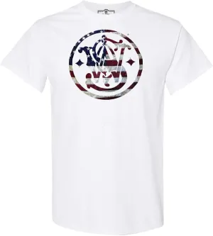 Smith & Wesson Officially Licensed Men's T-Shirt, S&W Circle American Flag, Digital Camo & Filigree Filled Logo Tee
