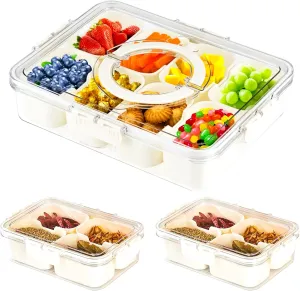 Snackle Box Container (3-Pack) Snack Box Container with Lid | Divided Serving Tray with Lid | Large & Small Airtight Snack Tray, Veggie Tray, Snacklebox for Travel, Snacks, Fruits & More