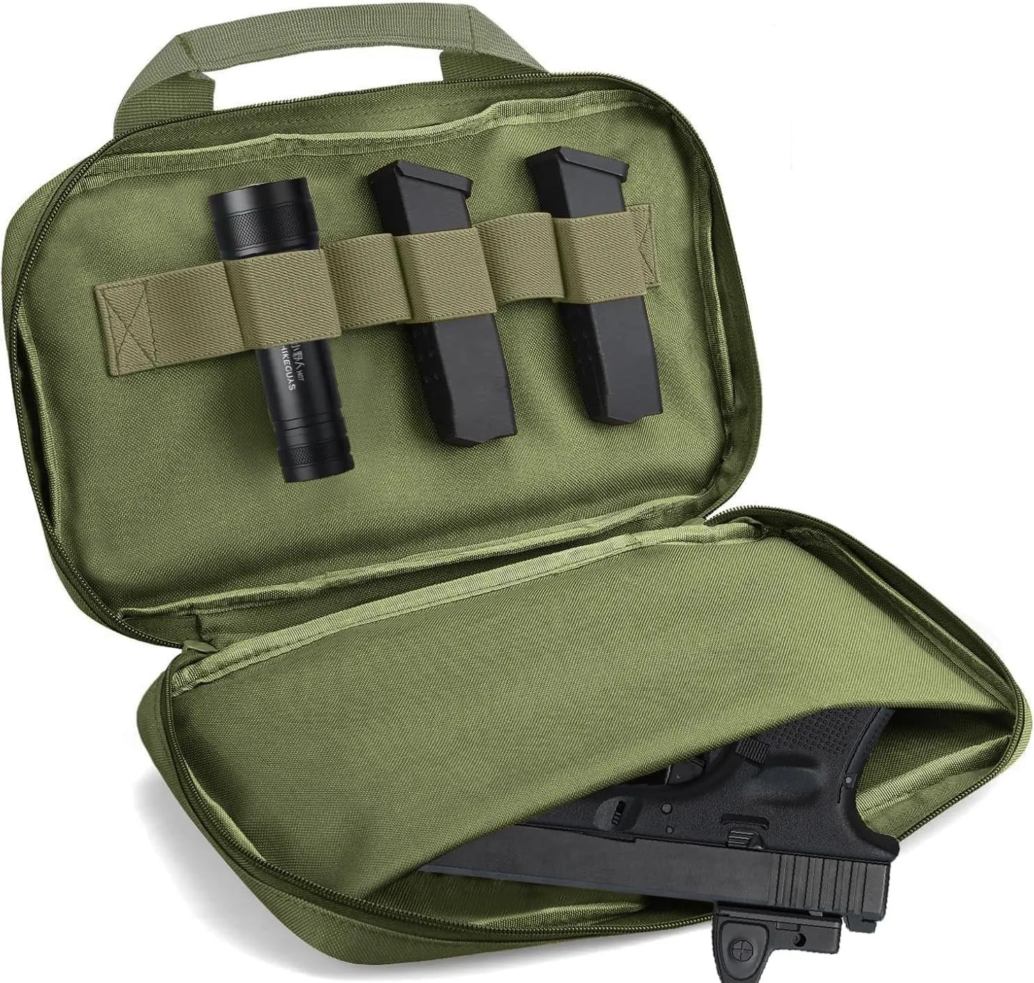 Soft Pistol Gun Case Tactical Handgun Range Bag Gun Carry Case Shooting Hunting Bag with 6X Magazine Slots and US Flag Patch