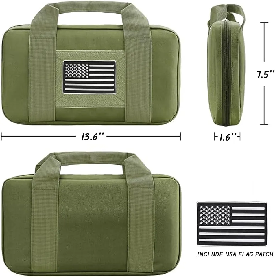 Soft Pistol Gun Case Tactical Handgun Range Bag Gun Carry Case Shooting Hunting Bag with 6X Magazine Slots and US Flag Patch