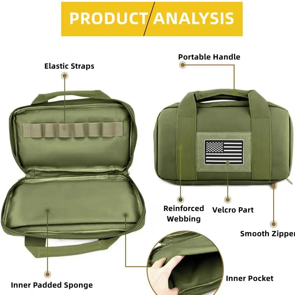 Soft Pistol Gun Case Tactical Handgun Range Bag Gun Carry Case Shooting Hunting Bag with 6X Magazine Slots and US Flag Patch