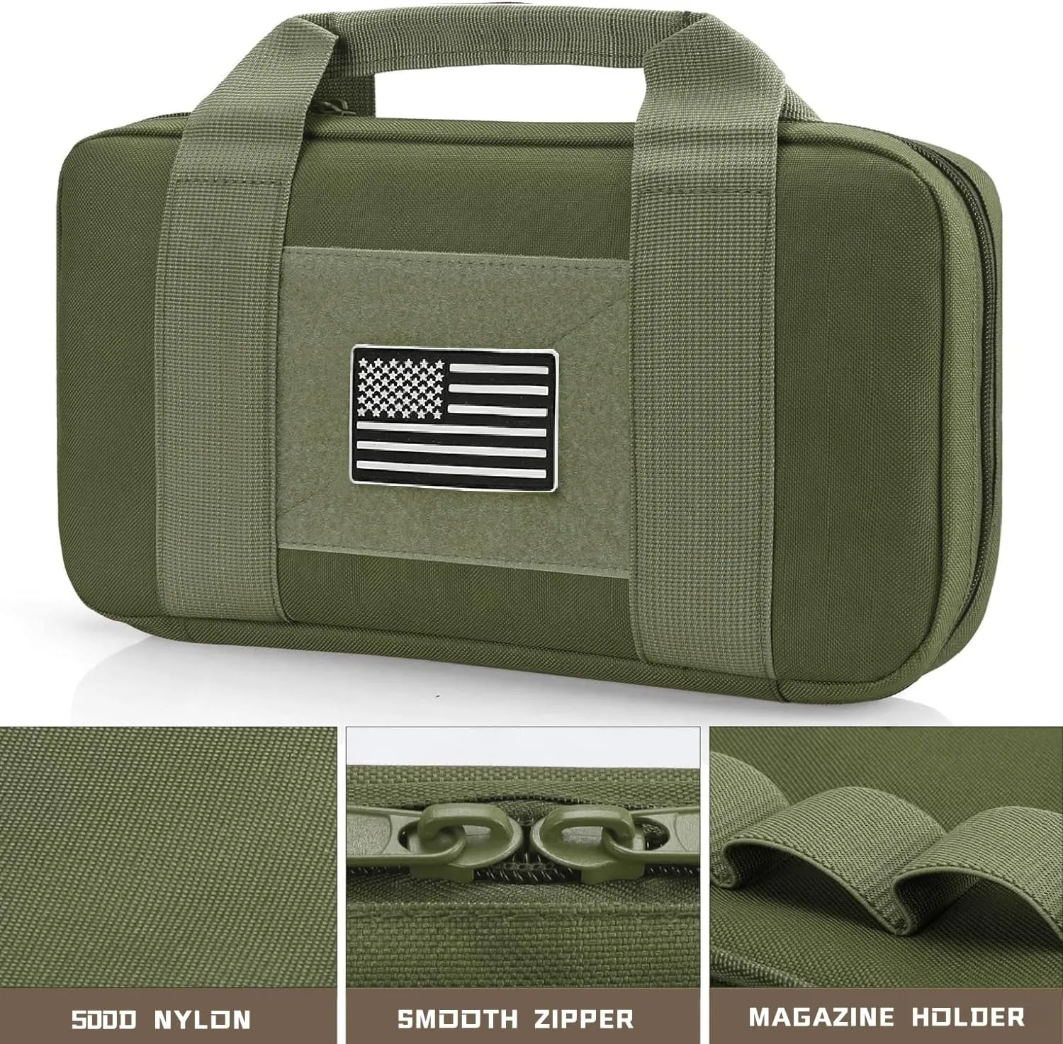 Soft Pistol Gun Case Tactical Handgun Range Bag Gun Carry Case Shooting Hunting Bag with 6X Magazine Slots and US Flag Patch