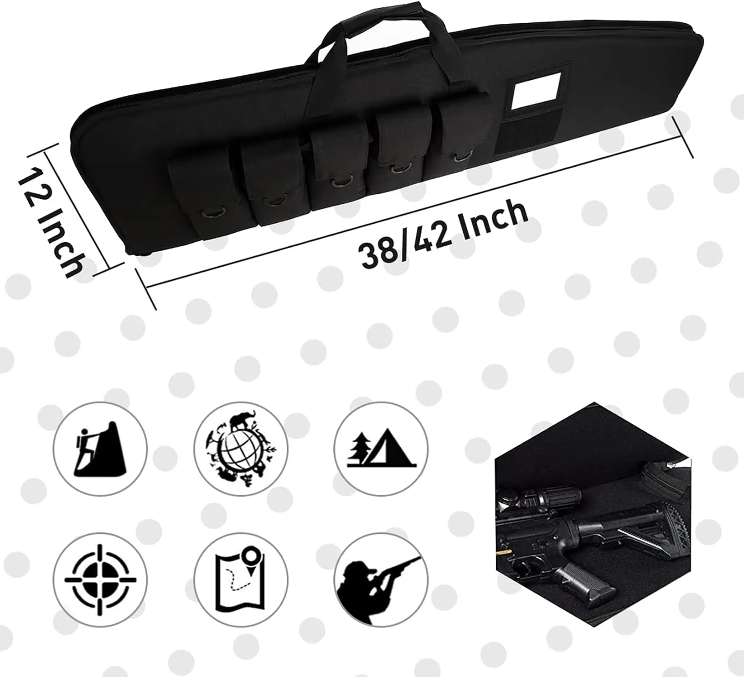 Soft-Rifle-Case Tactical-Gun Range-Bag Hunting-Shooting Sports-Storage - Padded Transport with 5 Pouches Adjustable Shoulder Strap