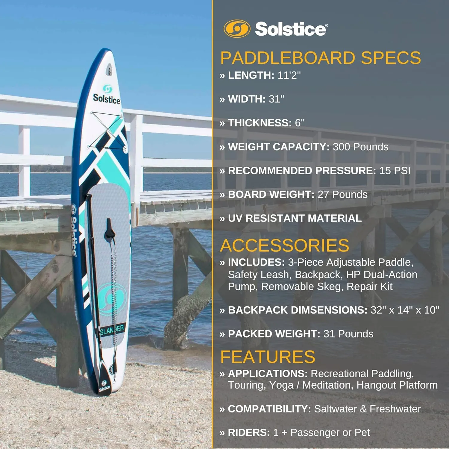 Solstice Watersports Islander Inflatable Stand-Up Paddle Board Kit (11'2 x 31'' x 6'')