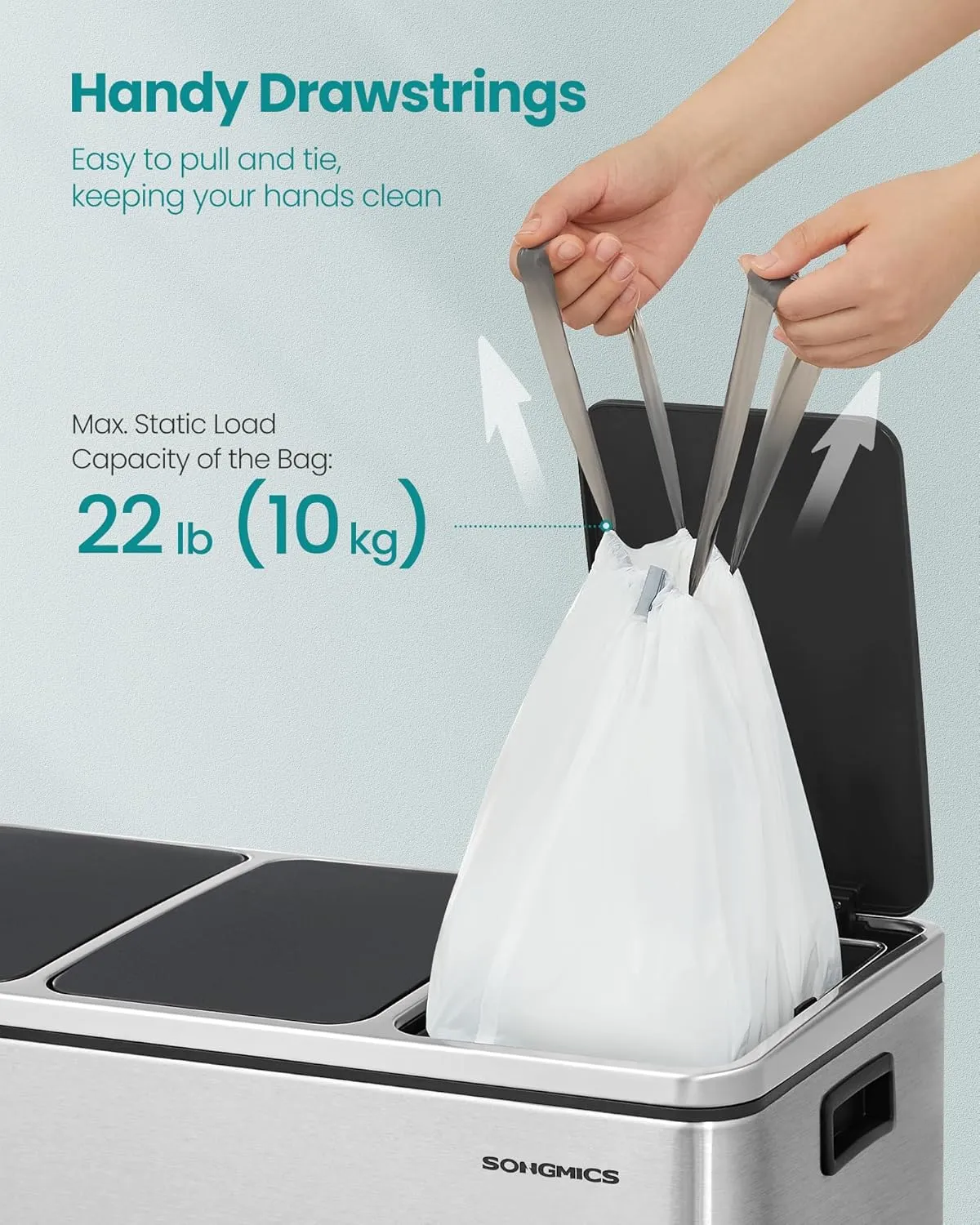 SONGMICS Trash Bags, 5.3-Gallon Heavy-Duty Garbage Bags with Drawstrings, 160 Count, Liner Code L, Quick-Dispense Box, Cream White UKRB021A04