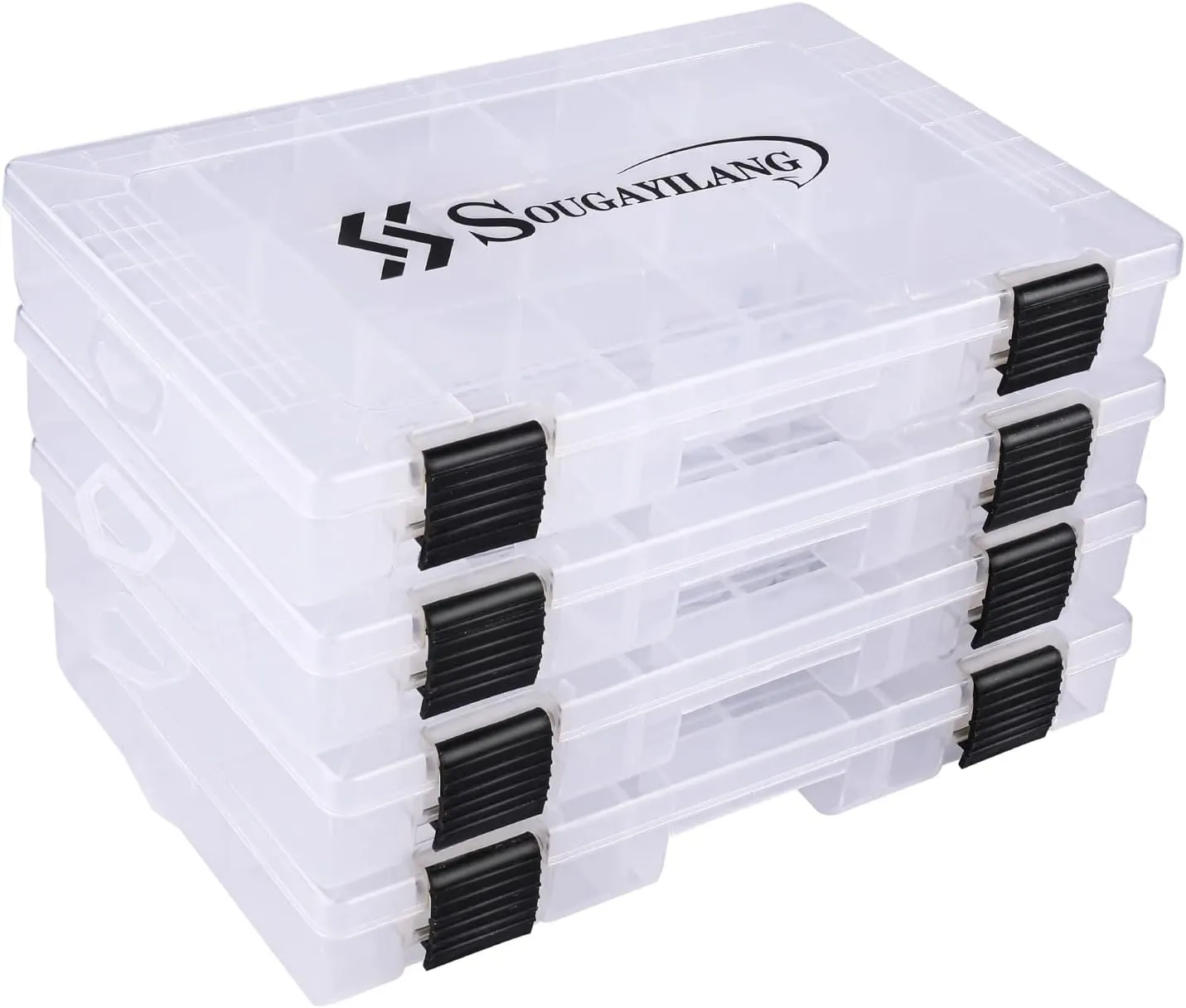 Sougayilang Fishing Tackle Boxes - 3600 3700 Plastic Storage Organizer Box with Removable Dividers - Fishing Tackle Storage - 4 Packs Transparent Tackle Trays