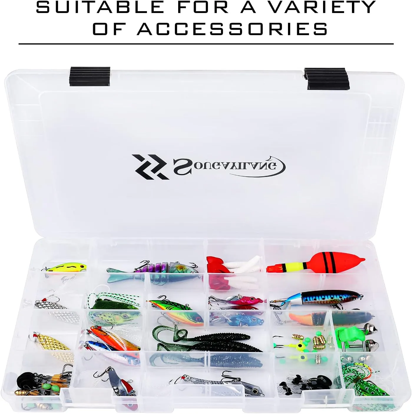 Sougayilang Fishing Tackle Boxes - 3600 3700 Plastic Storage Organizer Box with Removable Dividers - Fishing Tackle Storage - 4 Packs Transparent Tackle Trays
