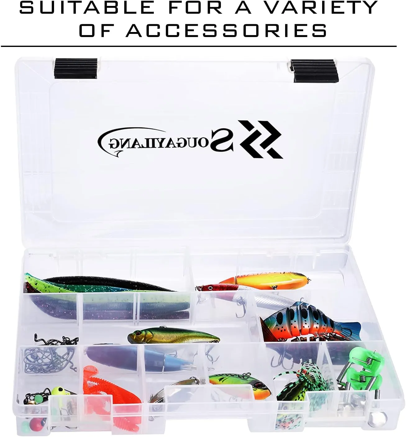 Sougayilang Fishing Tackle Boxes - 3600 3700 Plastic Storage Organizer Box with Removable Dividers - Fishing Tackle Storage - 4 Packs Transparent Tackle Trays