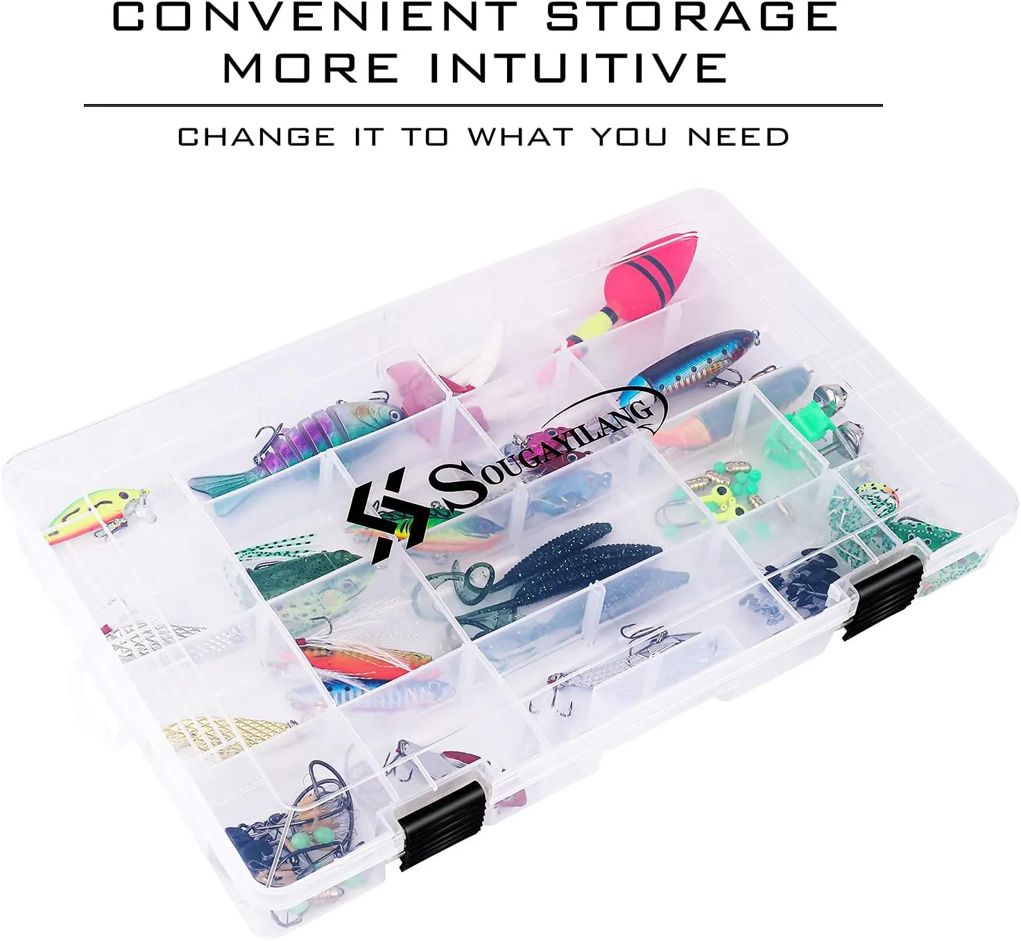 Sougayilang Fishing Tackle Boxes - 3600 3700 Plastic Storage Organizer Box with Removable Dividers - Fishing Tackle Storage - 4 Packs Transparent Tackle Trays