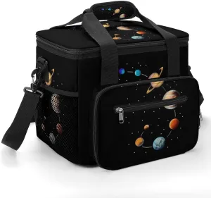 Space Solar System Cooler Bag with Handle Portable Lunch Bags Adjustable Crossbody Straps Insulation Tote for Camping