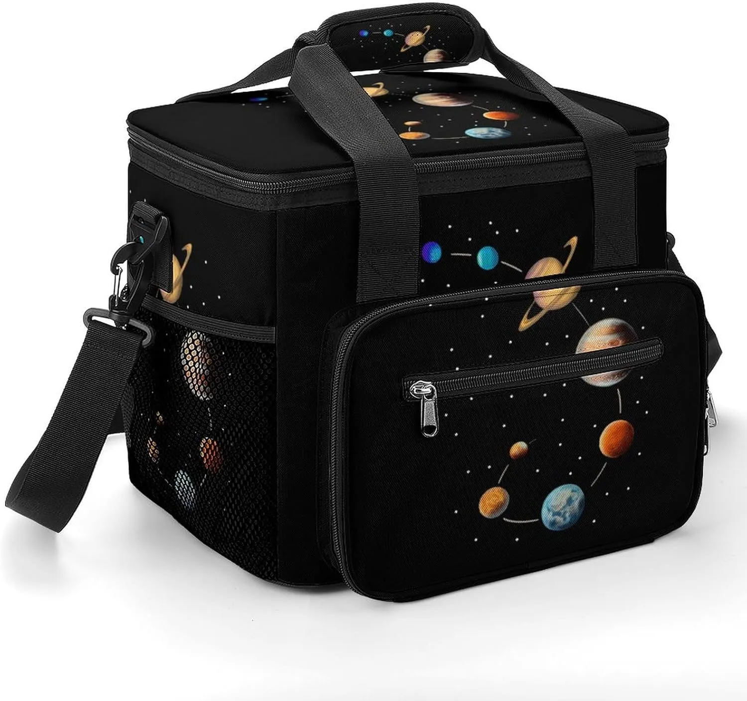 Space Solar System Cooler Bag with Handle Portable Lunch Bags Adjustable Crossbody Straps Insulation Tote for Camping