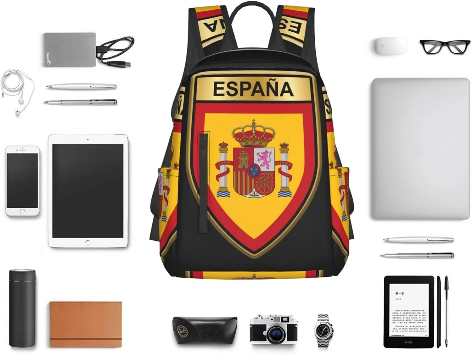 Spain Spanish Espana Flags Casual Laptop Backpack Travel Rucksack Sports Daypack Adjustable Strap Bags with Multi-Pockets for Working Running Camping
