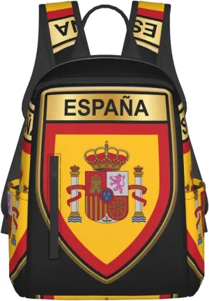 Spain Spanish Espana Flags Casual Laptop Backpack Travel Rucksack Sports Daypack Adjustable Strap Bags with Multi-Pockets for Working Running Camping