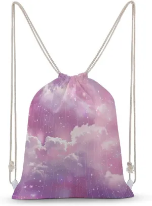 Sparkling Effect Purple Drawstring Backpack for Women Men Drawstring Bag for Travel Swimming Sports Gym Bag