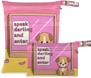 Speak Darling and Enter Cartoon Cute Funny Brown Dog reusable wet bag baby 2 Pack diaper bag essential items with handles for travel, pool