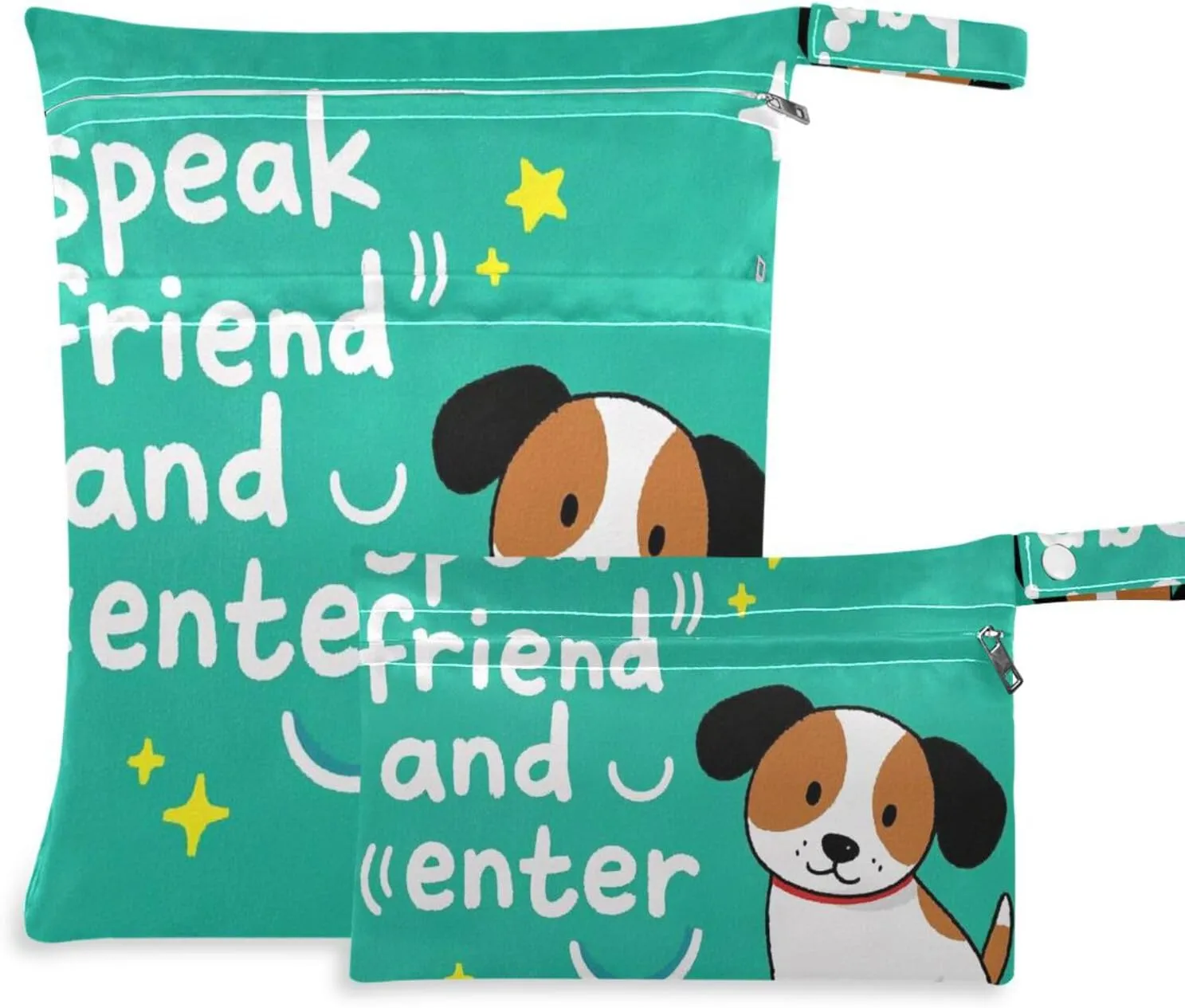 Speak Friend and Enter Cartoon Cute Funny White Dog waterproof bags for travel 2 Pack diaper bag essential items with handles for pool, travel