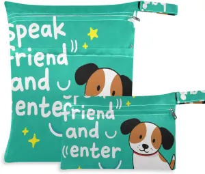 Speak Friend and Enter Cartoon Cute Funny White Dog waterproof bags for travel 2 Pack diaper bag essential items with handles for pool, travel