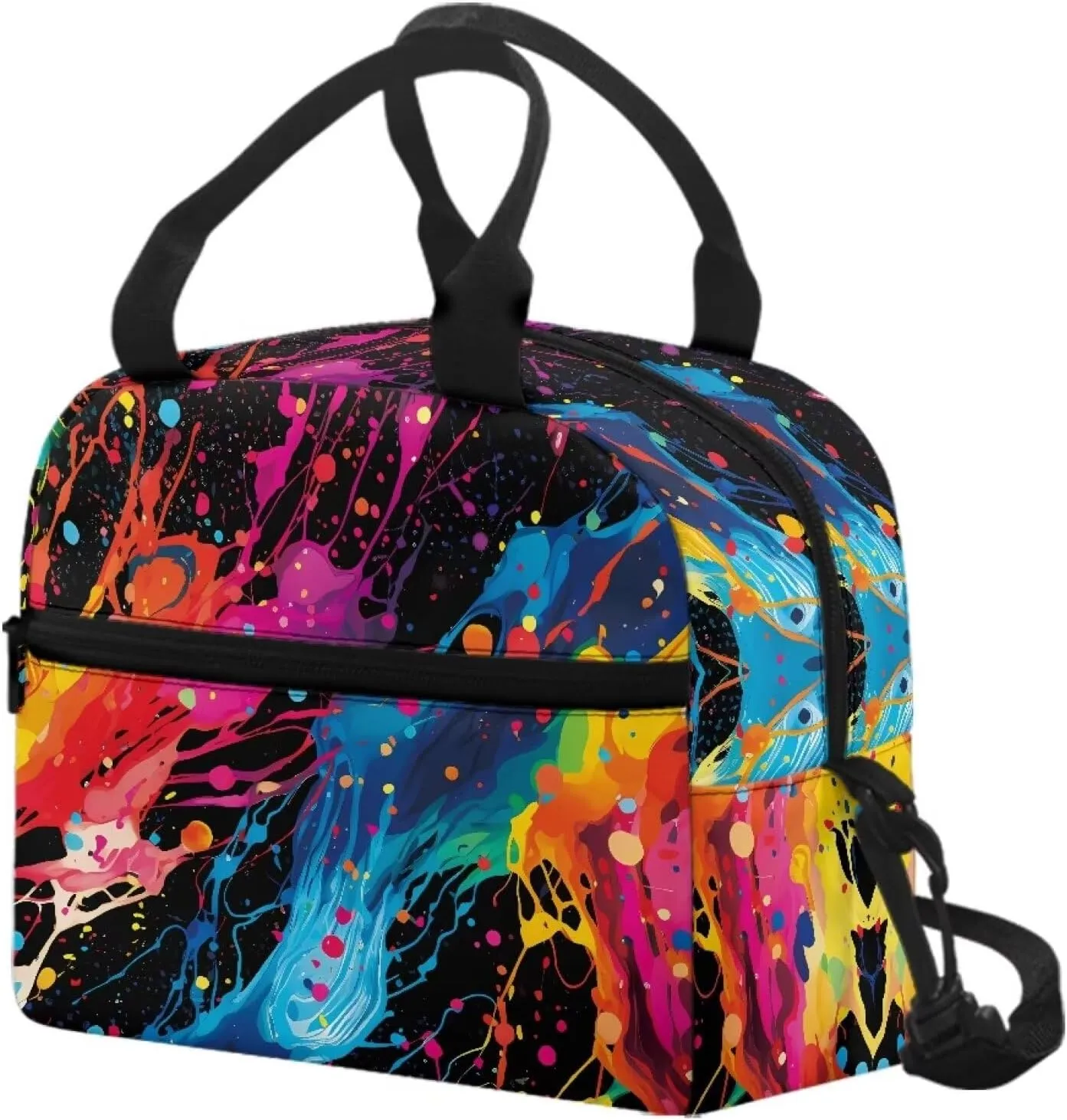 Splash Ink Design Cooler Prep Meal Bag for Men Waterproof Keep Warm Insulated Bags for Women Hand Carry Removable Strap Satchel for Business Office Outdoor