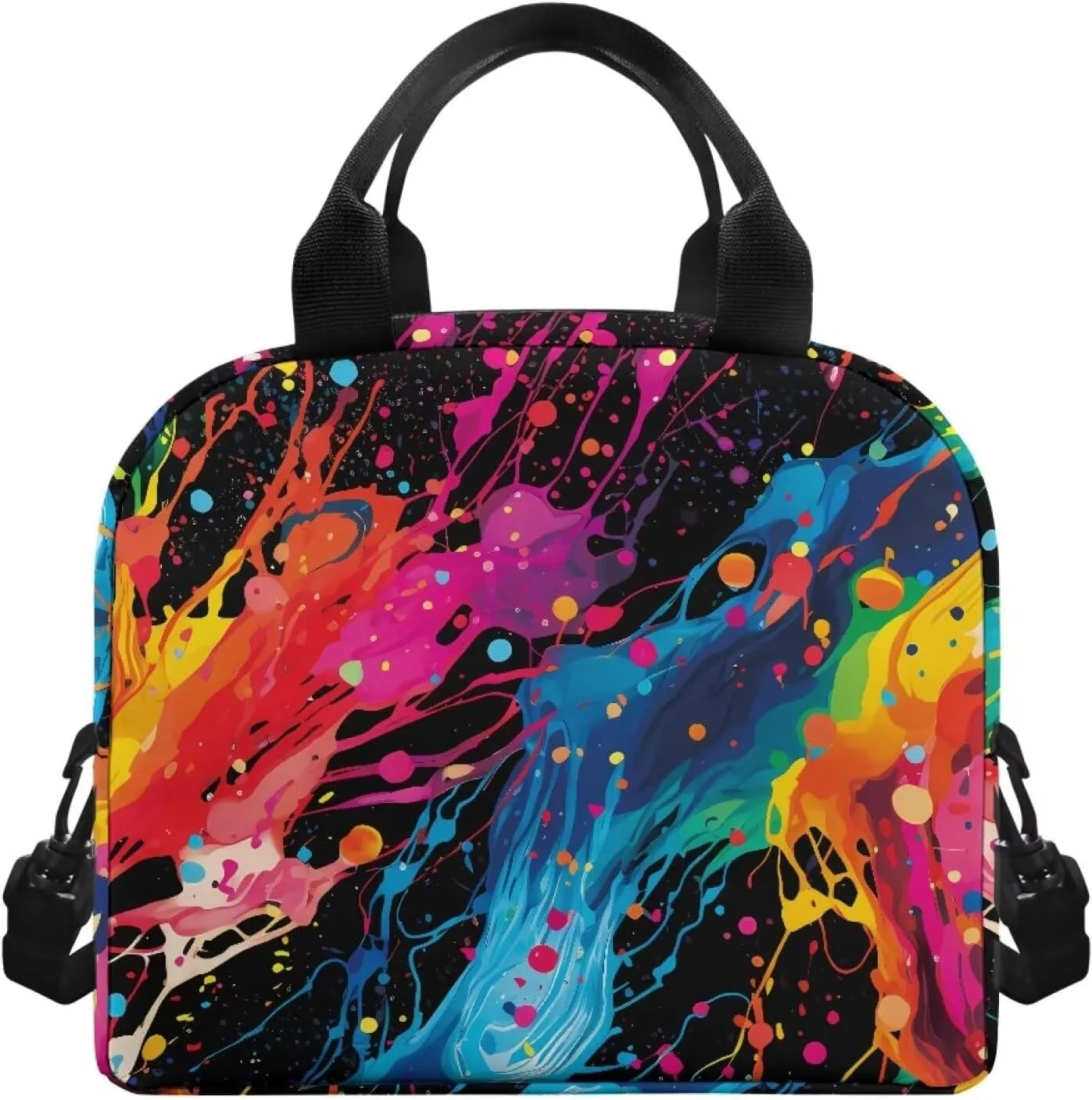 Splash Ink Design Cooler Prep Meal Bag for Men Waterproof Keep Warm Insulated Bags for Women Hand Carry Removable Strap Satchel for Business Office Outdoor