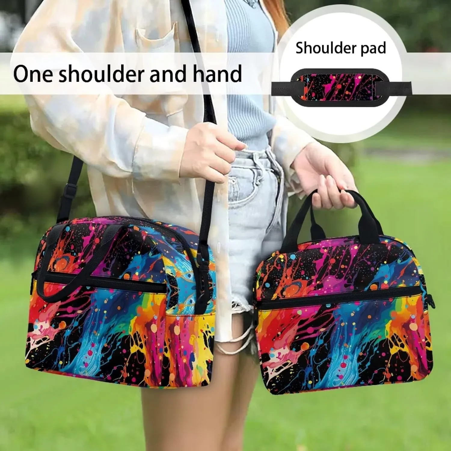 Splash Ink Design Cooler Prep Meal Bag for Men Waterproof Keep Warm Insulated Bags for Women Hand Carry Removable Strap Satchel for Business Office Outdoor